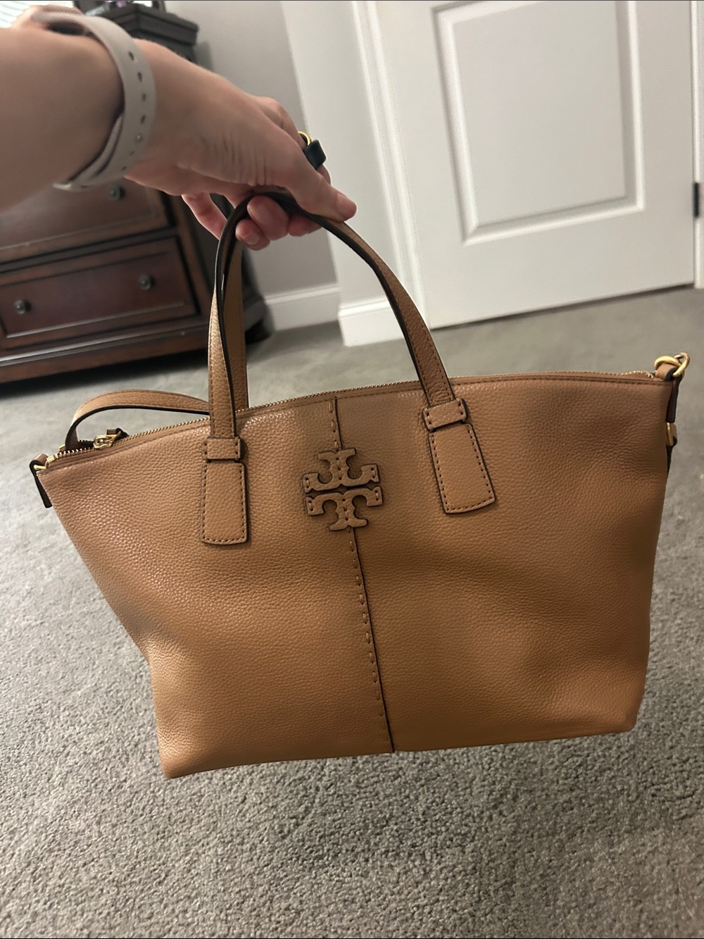Tory Burch McGraw top zip satchel tiramisu